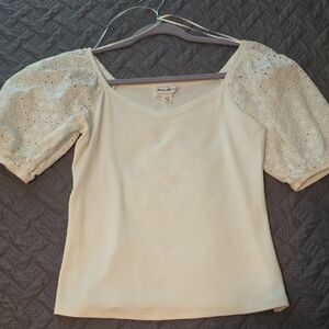 For The Republic Cream Eyelet Puff Sleeve Blouse
